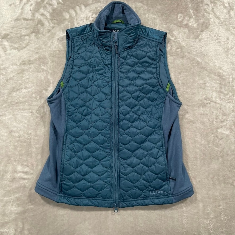 LL Bean Vest Womens Medium Blue Quilted Puffer Goose Down Full Zip Hiking